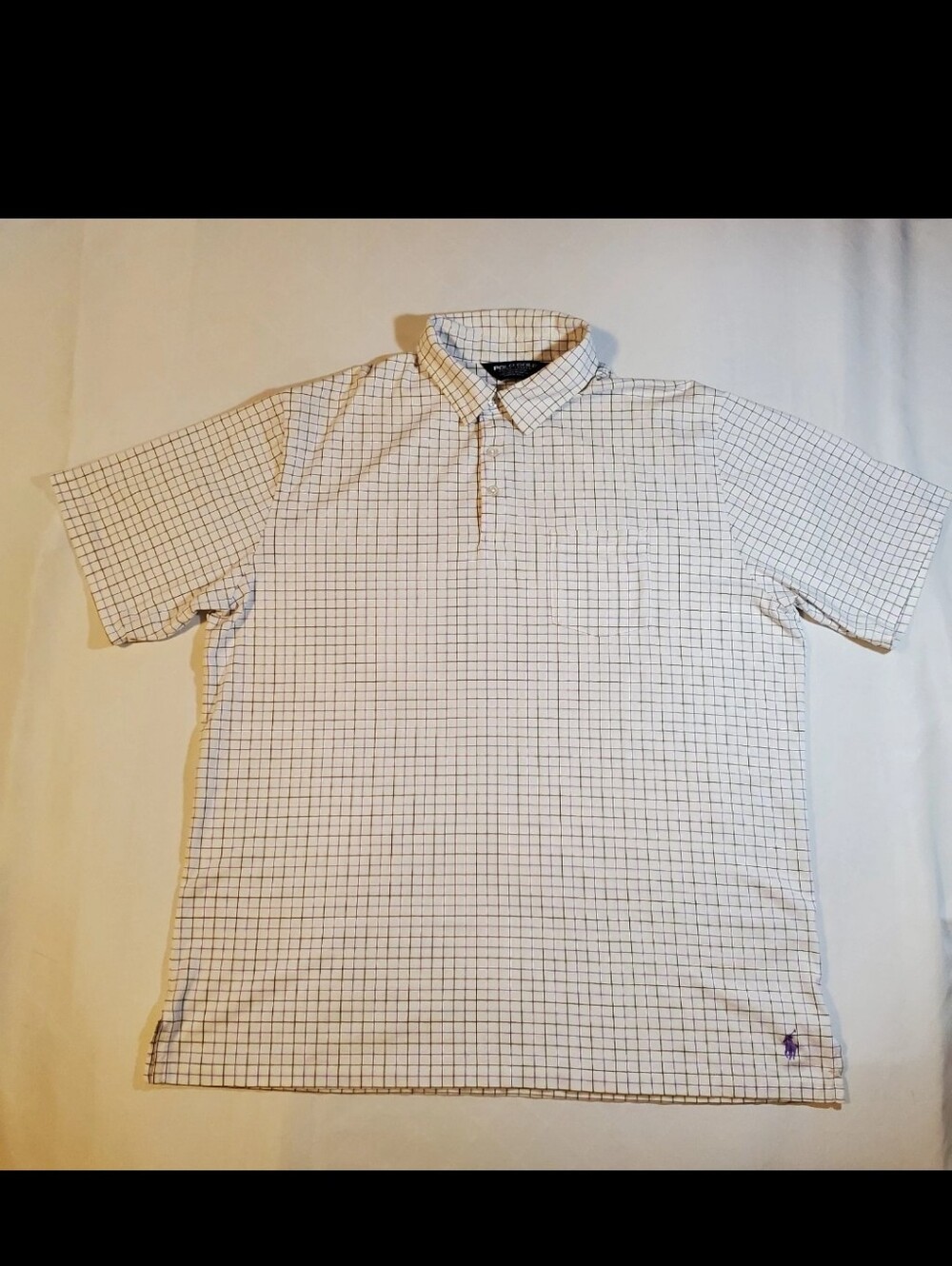 Polo Golf Ralph Lauren Mens XL Plaid Polo Shirt White Purple Black 100% Cotton